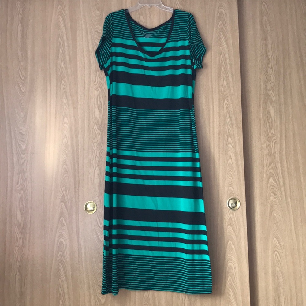 Green striped maxi dress